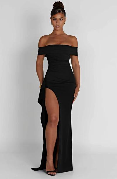 Sexy Black A-Line Off the Shoulder Long Front Split Formal Prom Dress